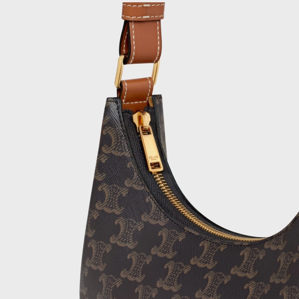 Celine Ava Shoulder Bag in Triomphe Canvas + Tan Calfskin NWT - Picture 3 of 15